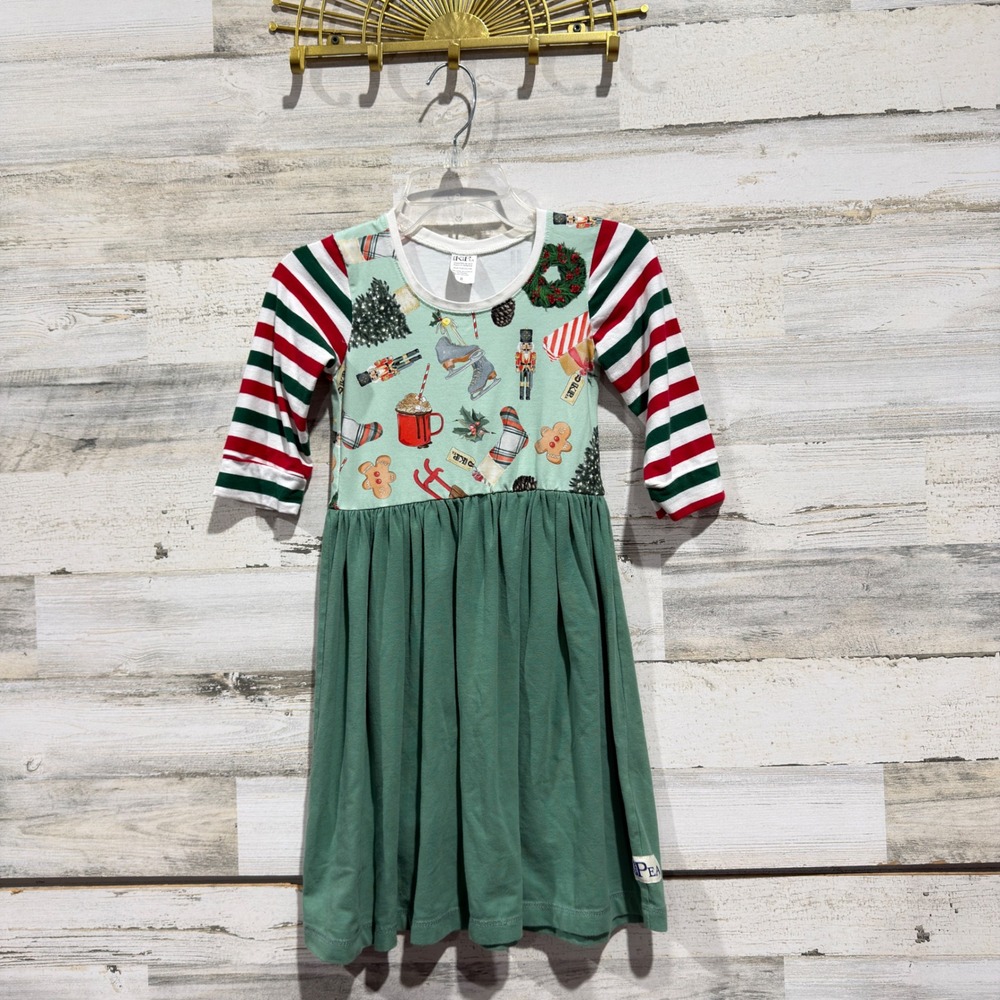 KPea Nutcracker Christmas Dress Girls 8 Green Striped Holiday Boutique EUC